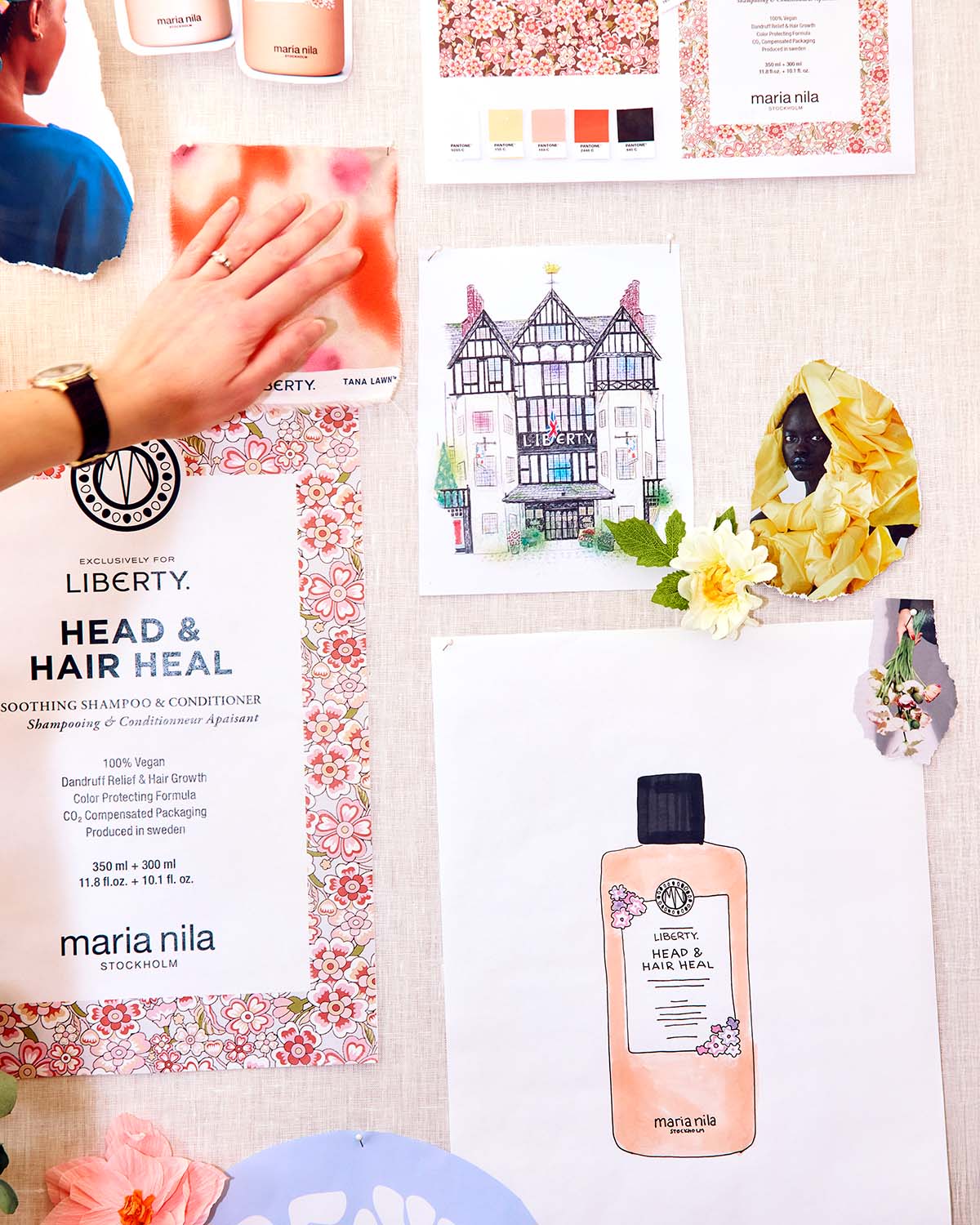 Maria Nila hair care product with branding and design elements on a white background