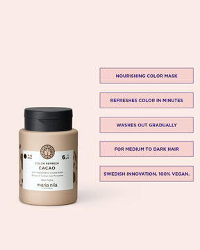 Nourishing color mask jar with text on a light pink background
